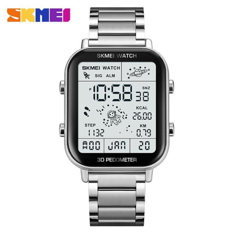 Maxpower (Silver) Skmei 1888 Fashion Sport Digital Watches Men Stopwatch Countdown Wristwatch Calendar Waterproof Electronic Clock Silver