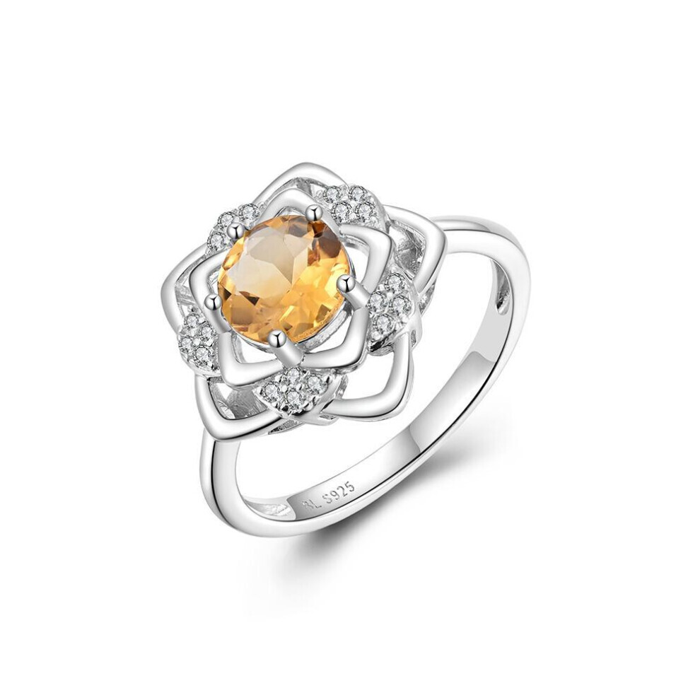 (yellow, us ring size 6#) 2024 New Arrival Flower Shape Citrine Ring Natural Gemstones Women Fine Jewelry For Wife Mom Dailly Wear Meaningful Gift
