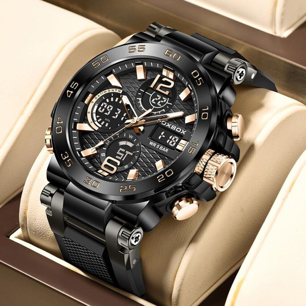 Maxpower (Rose Gold,) Lige New Fashion Men's Watch 50M Waterproof Luminous Sport Quartz Watch Automatic Date Timing Wristwatch Black