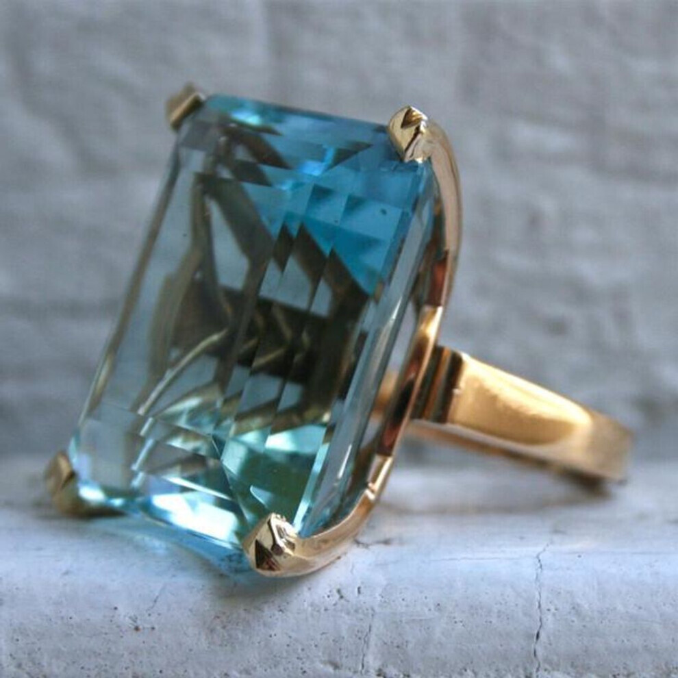 (blue, 6) Real Natural Sea Blue Topaz Princess Diamond Ring Engagement Sapphire Ring 14k Gold Anillos For Women Bizuteria Diamond Jewelry