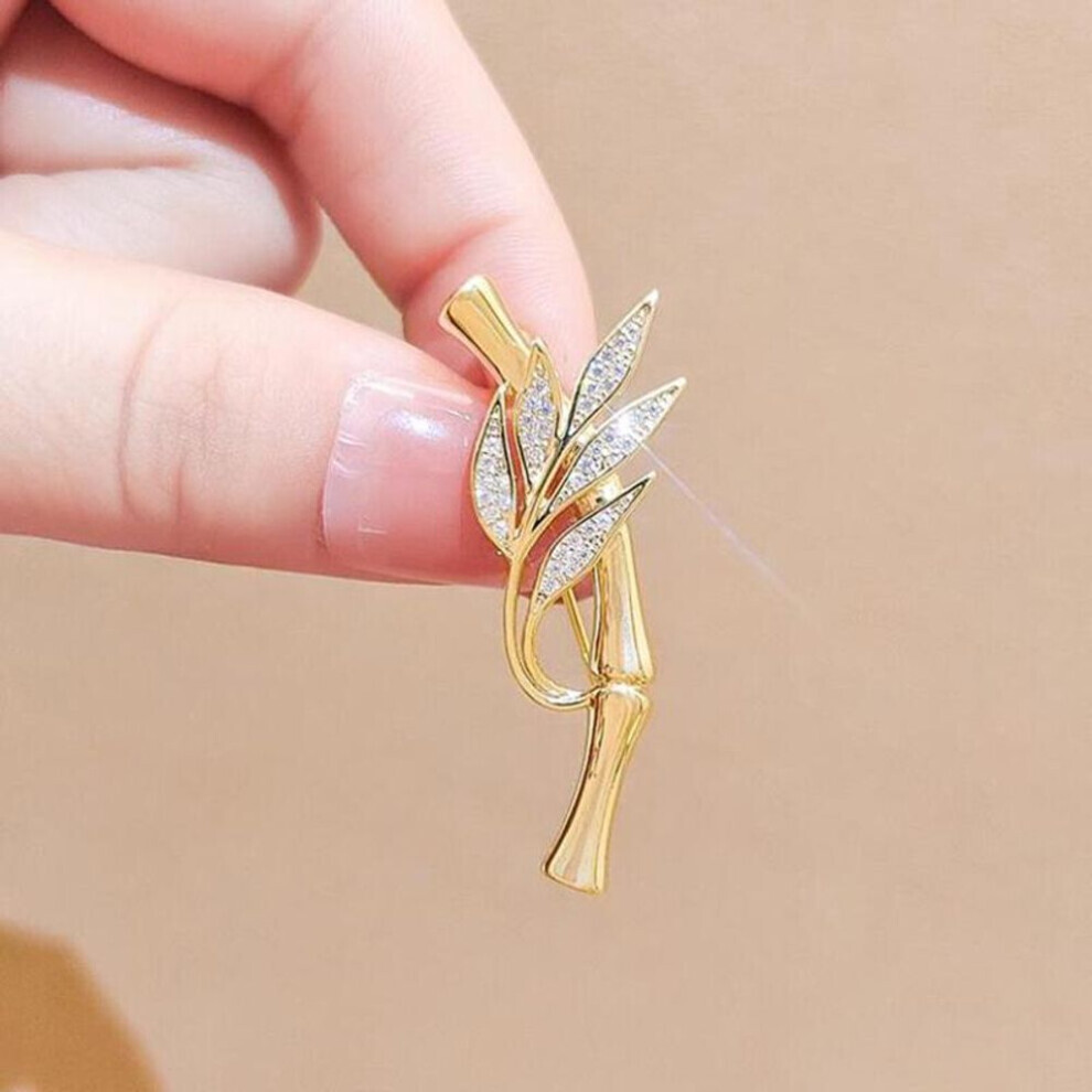 (gold) Elegant Retro Green Plant Bamboo Shape Brooch Pin For Women Collar Accessories