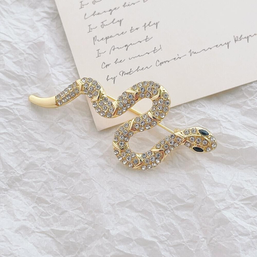 Maxpower (Gold) Snake Brooches For Women Menfull Of Rhinestone Metal Snake Animal Pins Badge Jewelry