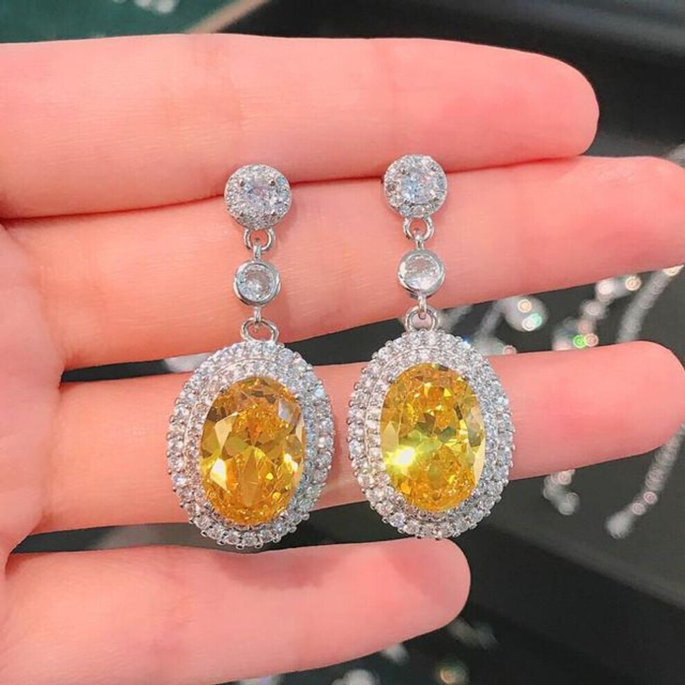 Maxpower (Yellow) Real S925 Silver Sterling Sapphire Drop Earring For Women Aretes De Mujer Topaz Jewellry Gemstone Earring For Female Orecchini Blue,Silver,Yellow