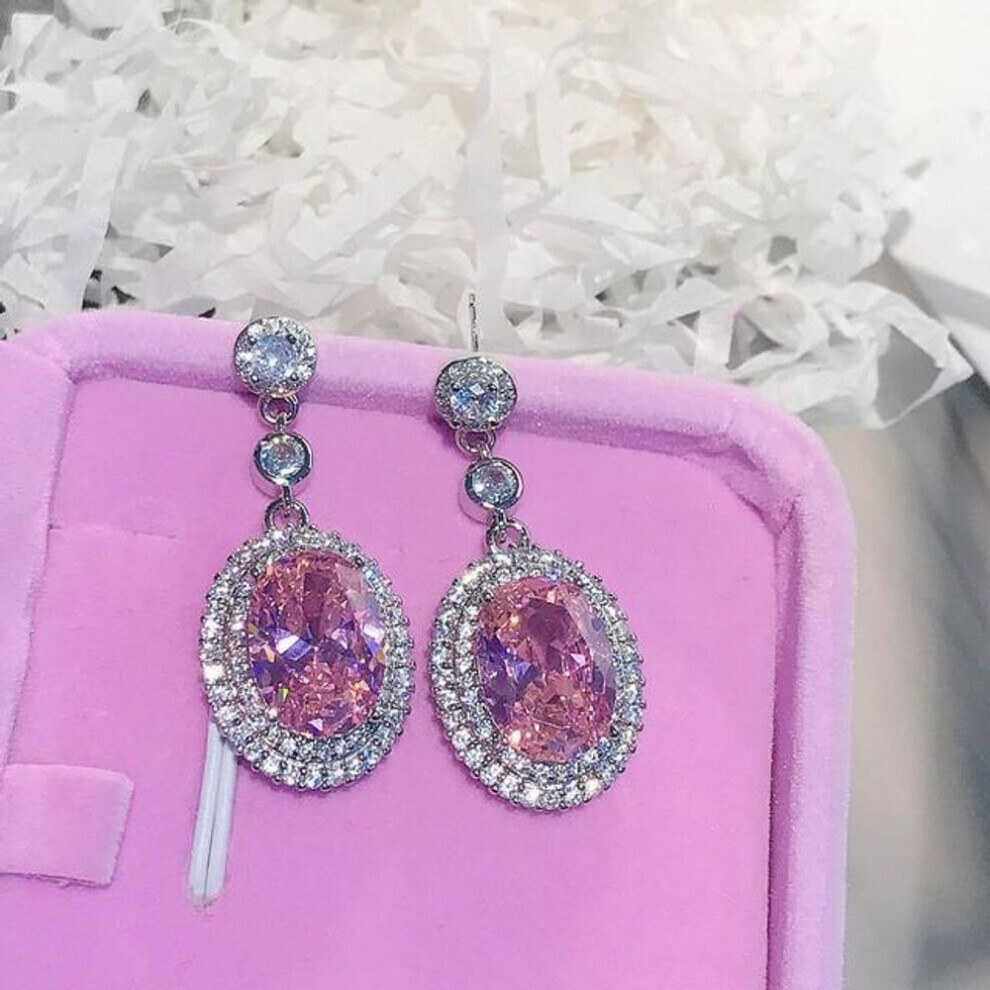 (pink) Real S925 Silver Sterling Sapphire Drop Earring For Women Aretes De Mujer Topaz Jewellry Gemstone Earring For Female Orecchini