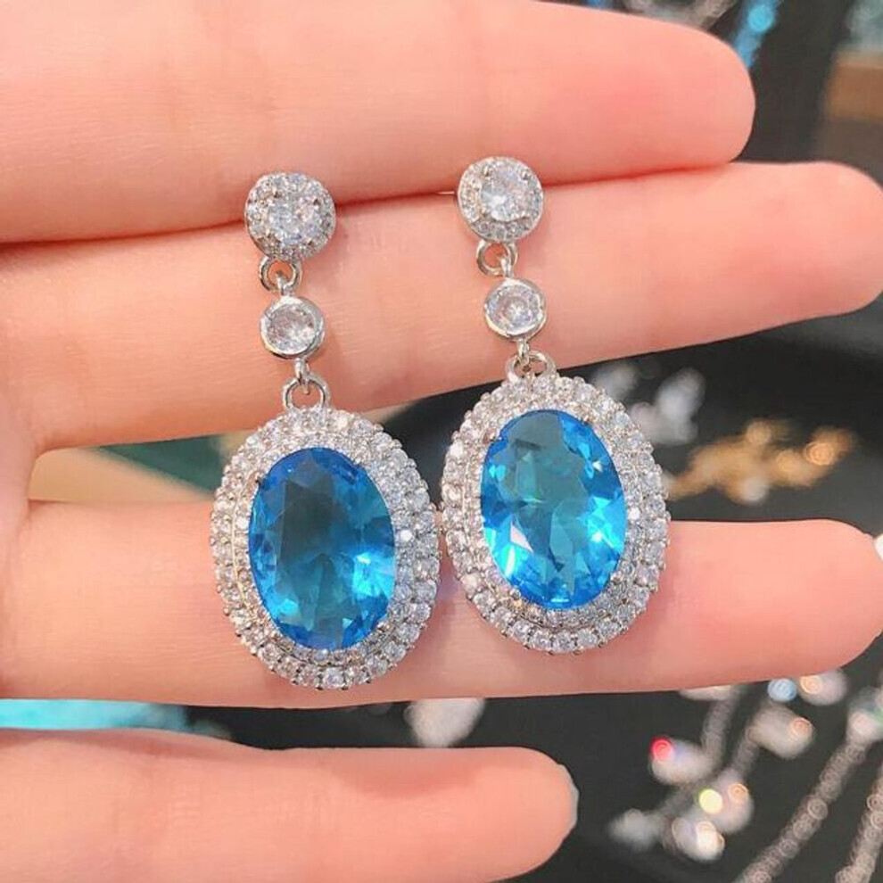 (blue) Real S925 Silver Sterling Sapphire Drop Earring For Women Aretes De Mujer Topaz Jewellry Gemstone Earring For Female Orecchini