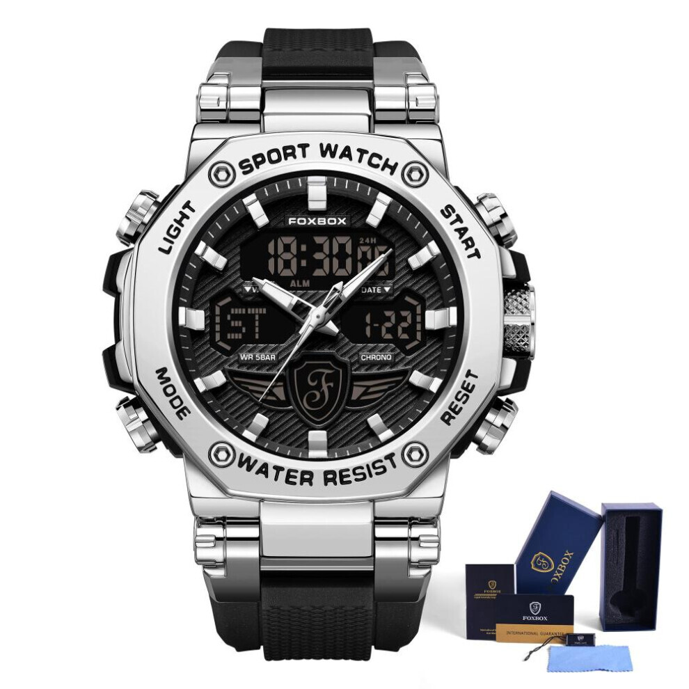 Maxpower (Silver) Lige X Foxbox Fashion Sports Men's Watch Led Digital Clock Silicone Waterproof Military Watch Silver
