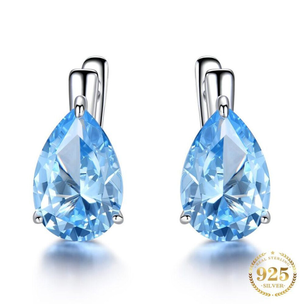Maxpower (Sky ) Umcho Luxury Nano Gemstone Topaz Clip Earrings For Women Clip On Earrings Water Drop Fine Jewelry Gift Blue