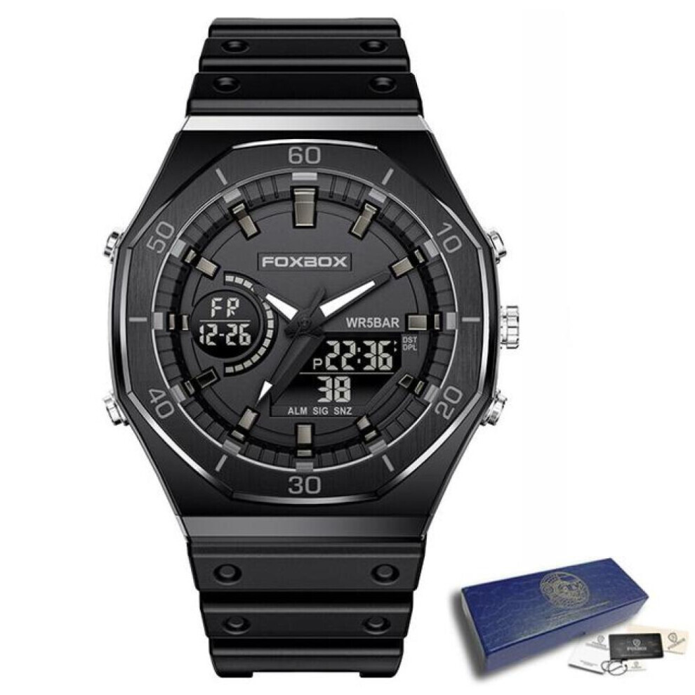 Maxpower (Black) Lige New Dual Display Watches For Men Casual Sports Chronograph Quartz Big Dial Wrist Watch Silicone Waterproof Digital Clock