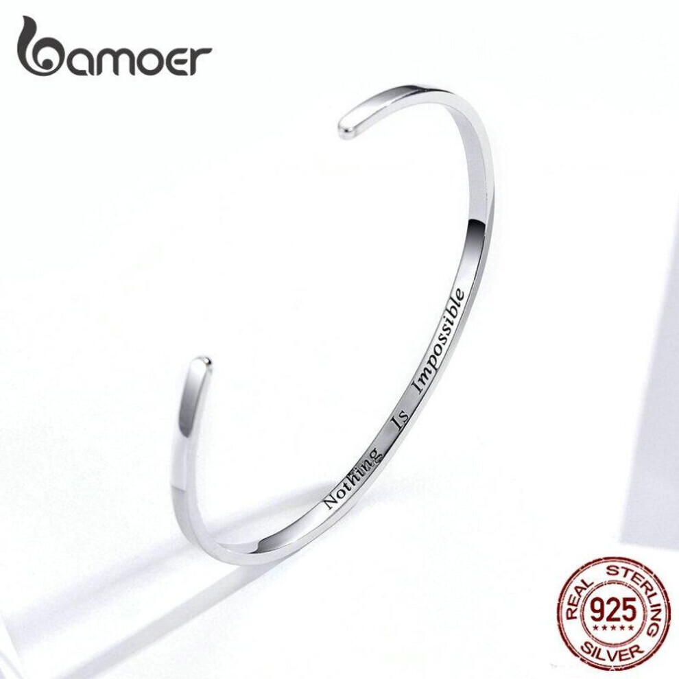 Maxpower (Scb160) Bamoer Engrave Courage Bangle "Nothing Is Impossible" Fashion 925 Sterling Jewelry Silver