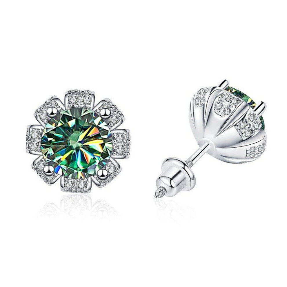 Maxpower (Blue,Green, 2 X 1Ct Moissanite) Bagueringen 1Ct Vvs D Color Moissanite Earrings For Women Sterling Silver 925 Jewelry Sunflower Shaped Female Wedding
