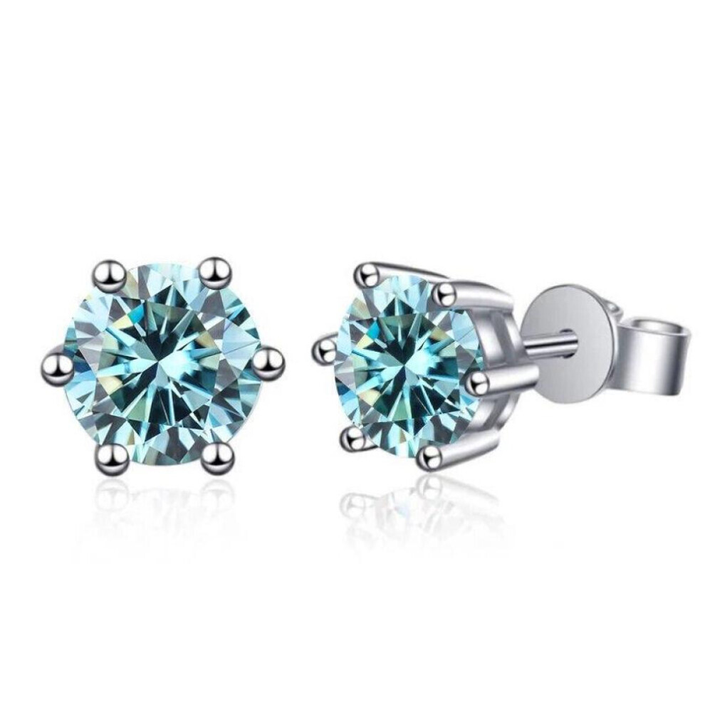 Maxpower (Blue, 1 Carat) Bagueringen 1.0Ct D Color Gra Moissanite Diamond 925 Sterling Silver Classic Stud Earrings For Woman Fine Jewelry Wedding Gifts