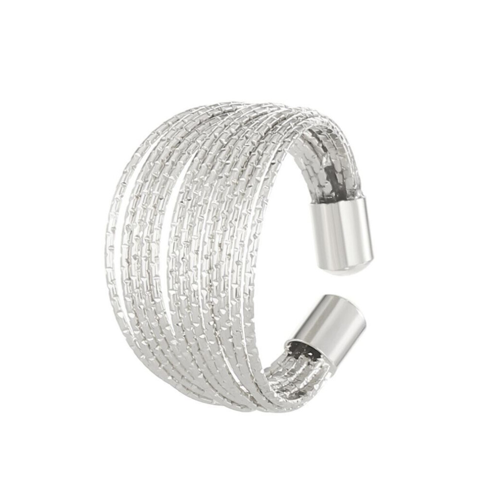 (silver, 1 pcs-ring) Light Luxury Multi Layered Open Ring Flexible Flash Metal Wire Ring For Women