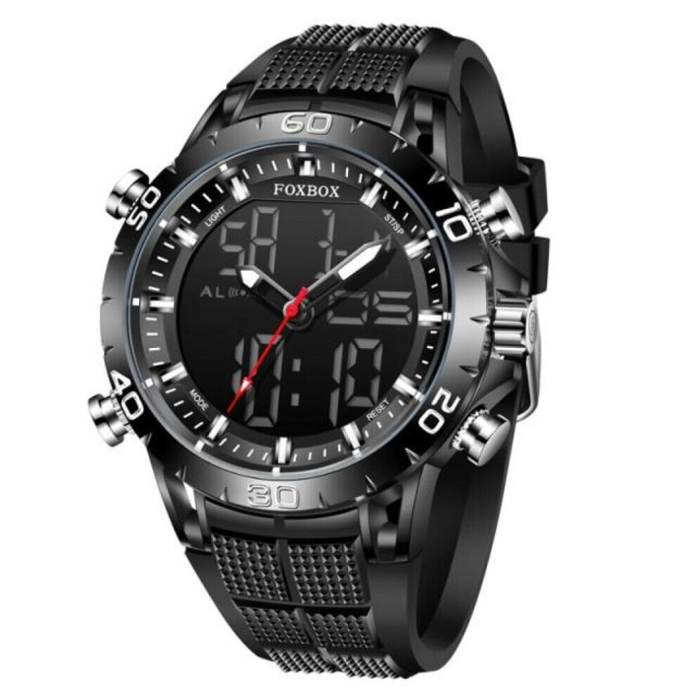 (Black) 2022 FOXBOX Sport Mens Watches Top Brand Luxury Dual Display Quartz Watch For Men Military Waterproof Clock Digital Electronic Watch