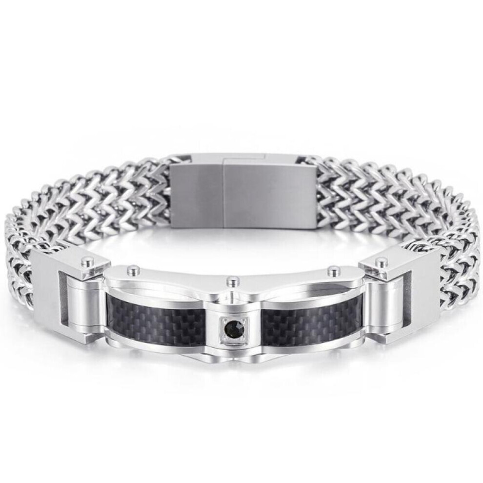 Maxpower (Silver,Black, 23Cm) Luxury Plated Bracelet For Men 12Mm Wide Stainless Steel Square Franco Link Chain Men's Wrist Bracelets With Magnet Cla Gold