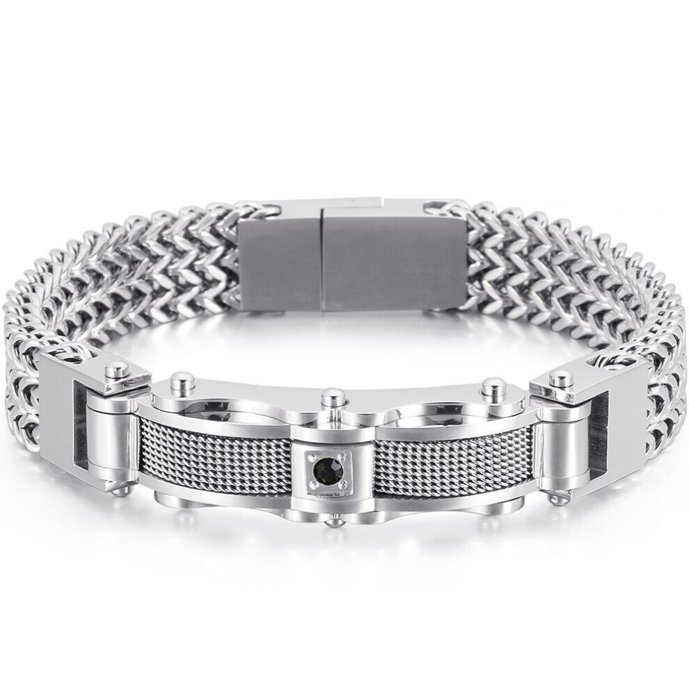 Maxpower (Silver, 23Cm) Luxury Gold Plated Bracelet For Men 12Mm Wide Stainless Steel Square Franco Link Chain Men's Wrist Bracelets With Magnet Clasp Silver,Gold