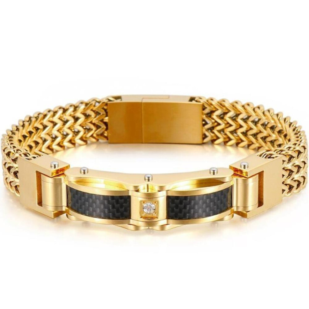 Maxpower (,Black, 23Cm) Luxury Plated Bracelet For Men 12Mm Wide Stainless Steel Square Franco Link Chain Men's Wrist Bracelets With Magnet Clasp Gold