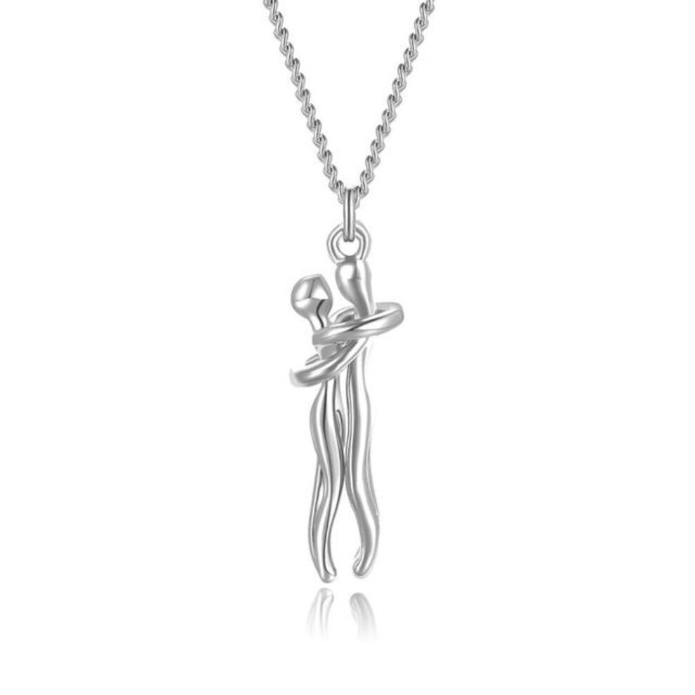 Maxpower (Beige) S925 Sterling Silver Necklace Couple Classic Villain Lovers Men And Women Hug Collarbone Pendant Chain Necklace Lovers Jewelry Cream,Silver