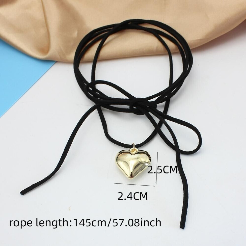 (gold) Diy Jewelry Goth Black Velvet 25mm Heart Pendant Choker Necklace For Women Weave Knotted Bowknot Adjustable Chain Jewelry