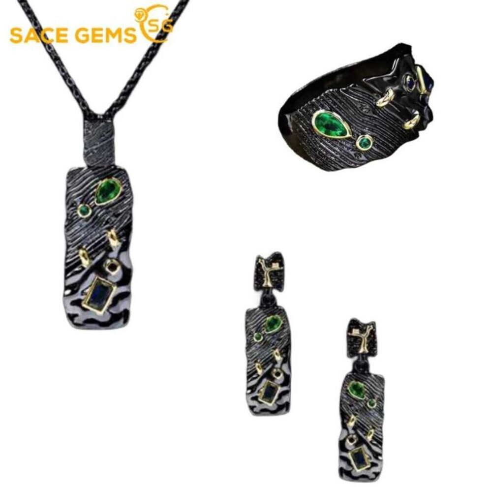 Maxpower (, 7) Sace Gems Classic Copper Alloy Zircon Ring Earrings Pendant Necklace Jewelry Sets Wedding Party Gifts Black