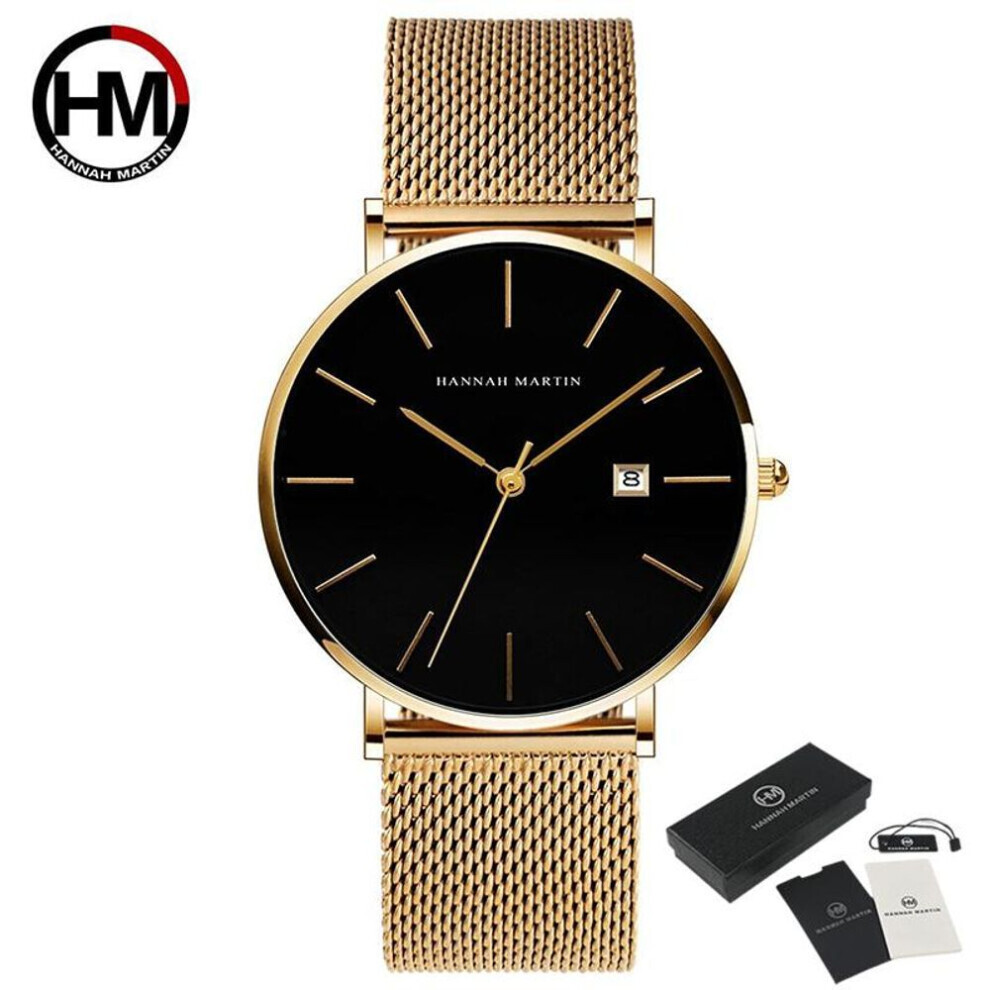 (black,gold) Hannah Martin Classic Bauhaus Design Men Watch Dark Blue Japan Quartz Waterproof Fashion Business Calendar Ultra Thin Watches
