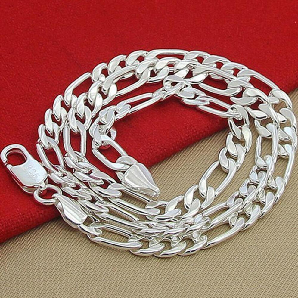 Maxpower (55Cm 22 Inches) Solid 925 Stamped Silver Color Necklace For Men Classic 12Mm Cuban Chain 18 -30 Inch Charm High Quality Fashion Jewelry Wedding