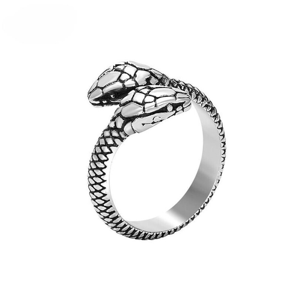 (as the picture, 9) Titanium Steel Ring For Men Retro Stainless Steel Double-headed Snake Special-shaped Python Ring