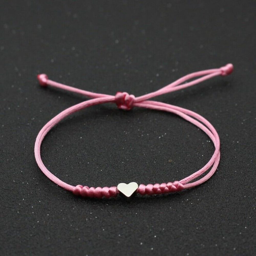 Maxpower (Pink) Love Heart Charm Bracelet Women Men Lovers' Wish Good Lucky Red String Braided Adjustable Couple Bracelets Friendship Jewelry Pink,Red