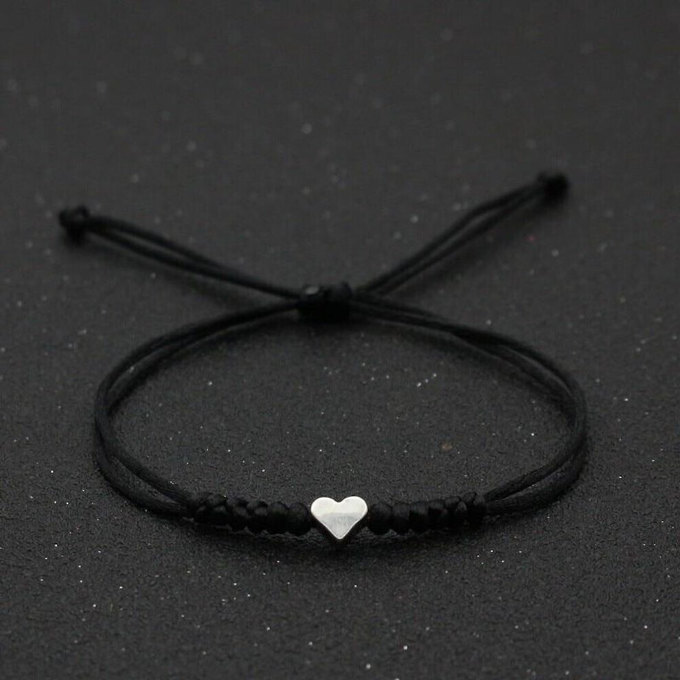 Maxpower (Black) Love Heart Charm Bracelet Women Men Lovers' Wish Good Lucky Red String Braided Adjustable Couple Bracelets Friendship Jewelry Black,Red