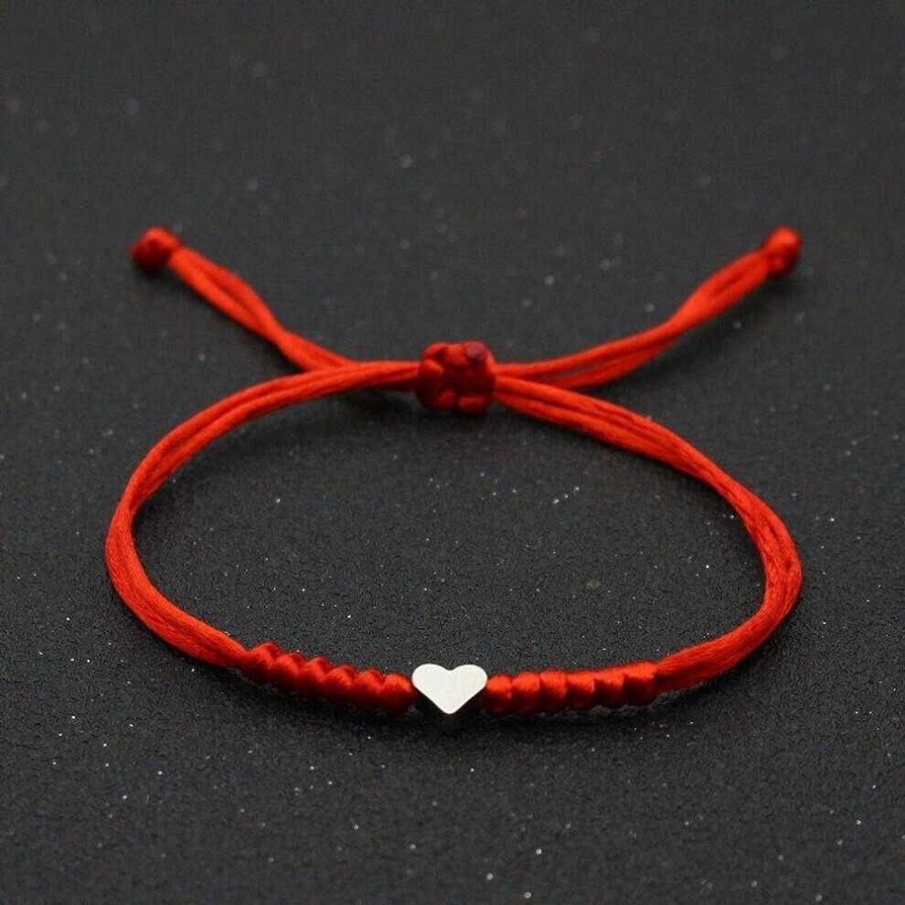 Maxpower (Red) Love Heart Charm Bracelet Women Men Lovers' Wish Good Lucky String Braided Adjustable Couple Bracelets Friendship Jewelry Red
