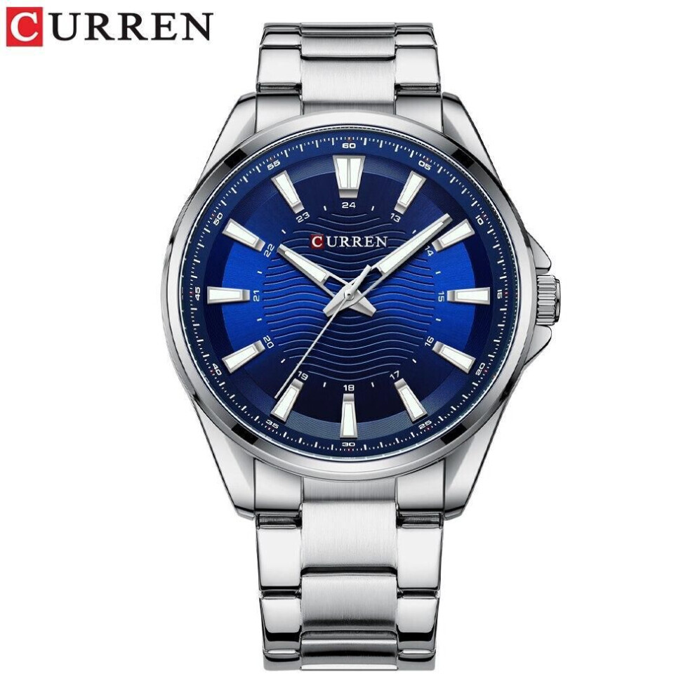 Maxpower (Blue) Curren Classic Simple Stainless Steel Quartz Wristwatches Fashion Brand Men's Watches With Luminous Hands 8424 Blue