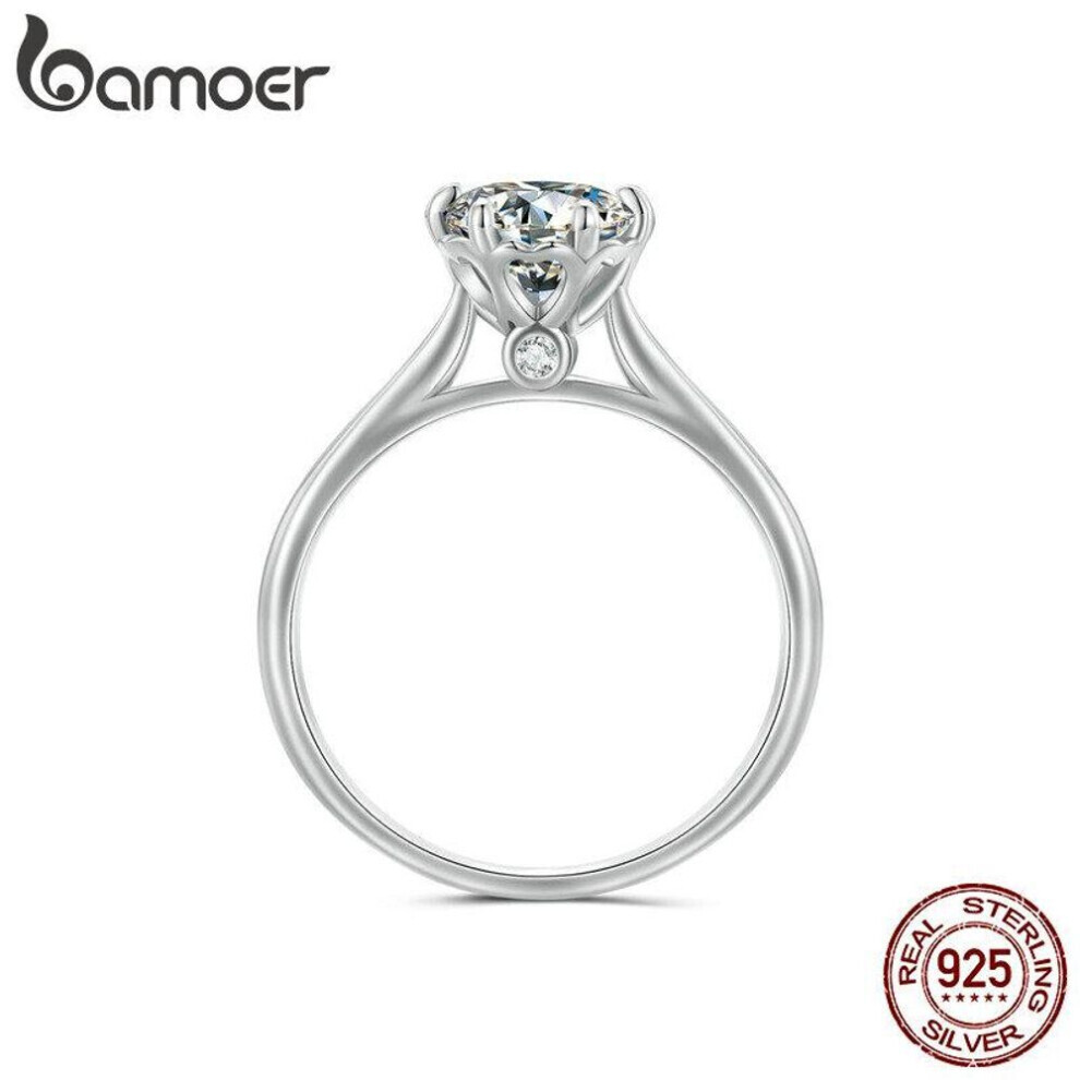Maxpower (7) Bamoer 1.0Ct Round Moissanite Ring D Color Vvs1 Ex Lab Diamond Band For Women 925 Sterling Silver Engagement Wedding Gift
