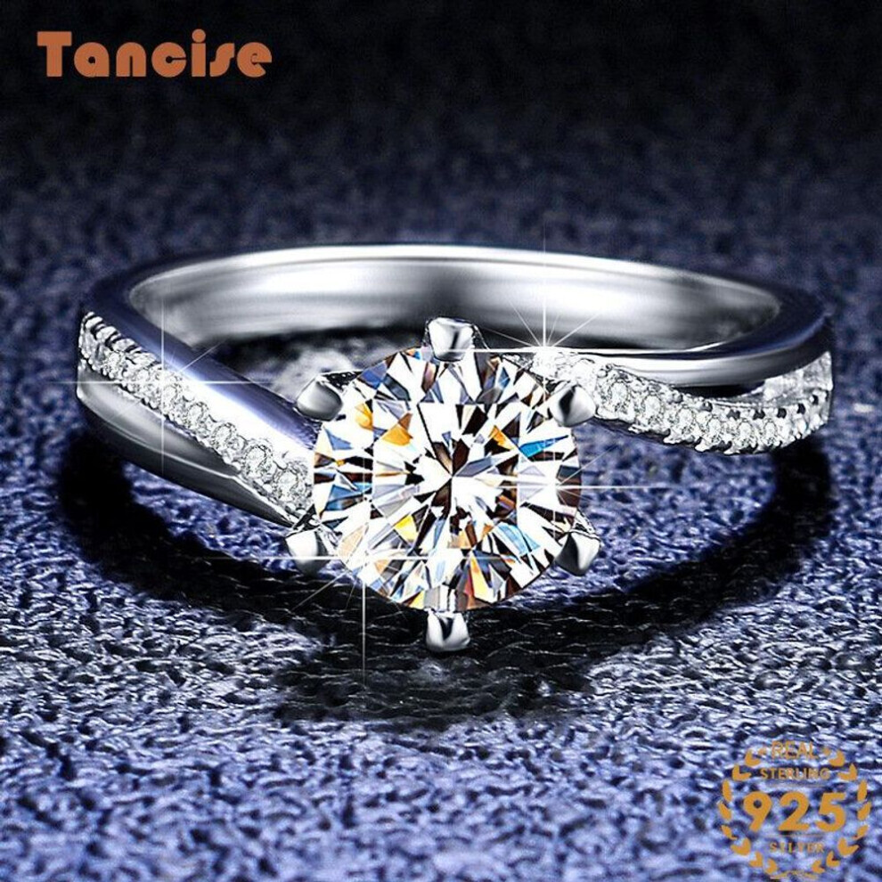 Maxpower (Silver, 12) Tancise Classic 925 Sterling Silver Moissanite Ring Ladies Jewelry Wedding Promise Party Gift