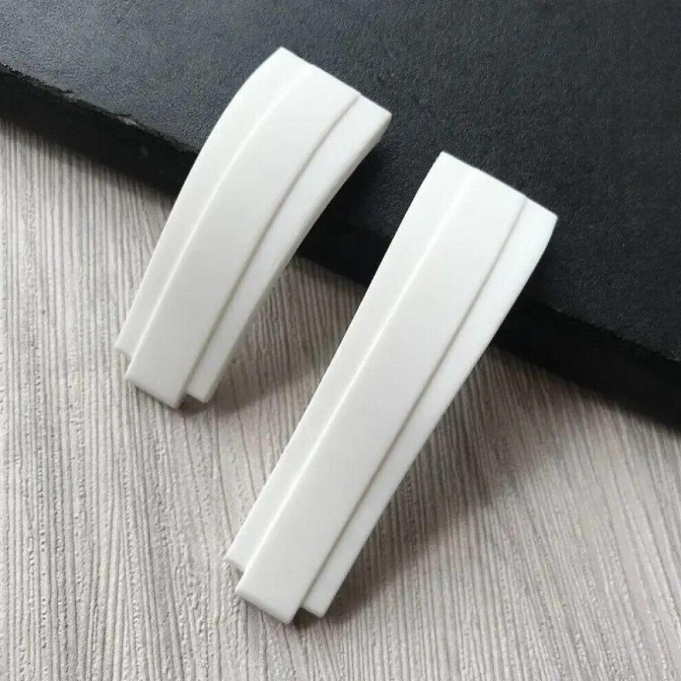 Maxpower ( 20Mm With Clasp 5&With Logo) 20Mm Nature Rubber Silicone Watch Band Buckle Watchband For Role Strap Daytona Submariner Deepsea Gmt Seamarster White