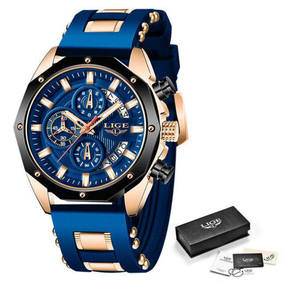 Maxpower (Gold Blue) Lige New Watch Men Luxury Brand Big Dial Watches Men Waterproof Quartz Wristwatch Sports Chronograph Watch Relogio Masculino Blue,Gold