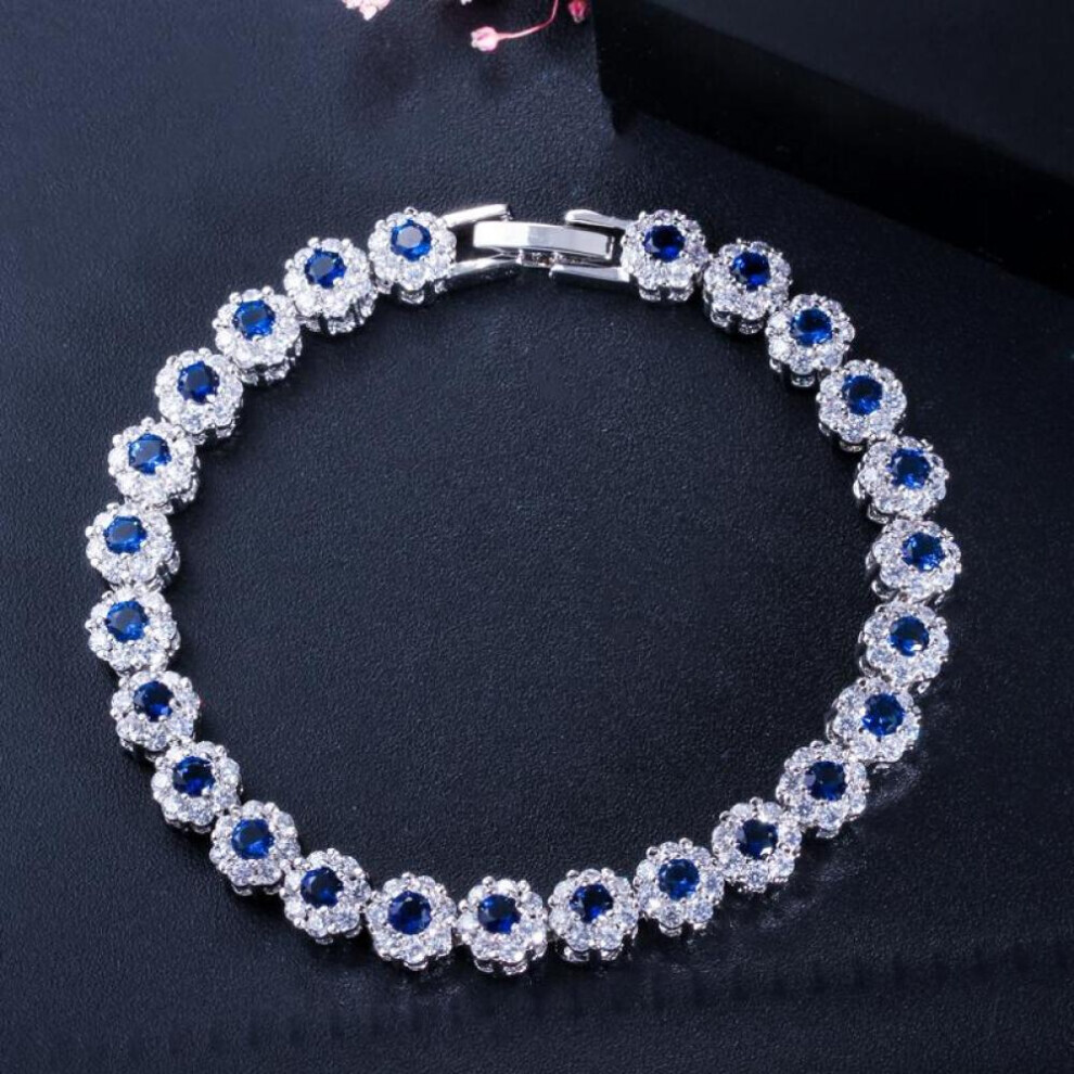 (sapphire) Wwj 3 Color Options Cubic Zirconia Tennis Bracelet Bangle