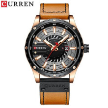 (brown) Curren Watches Top Brand Fashion Leather Wristwatch Casual Quartz Men's Watch New Chic Luminous Hands Clock 8374