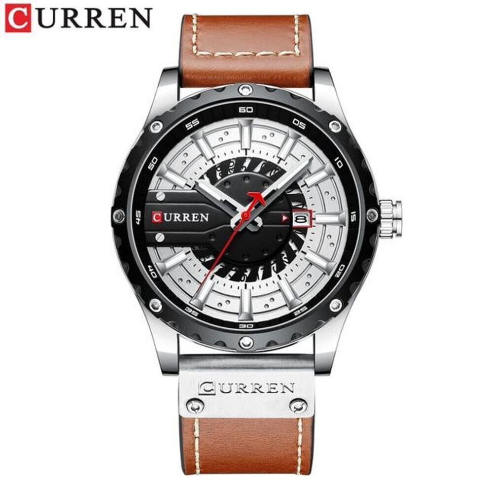 Maxpower (Silver) Curren Watches Top Brand Fashion Leather Wristwatch Casual Quartz Men's Watch New Chic Luminous Hands Clock 8374 Silver
