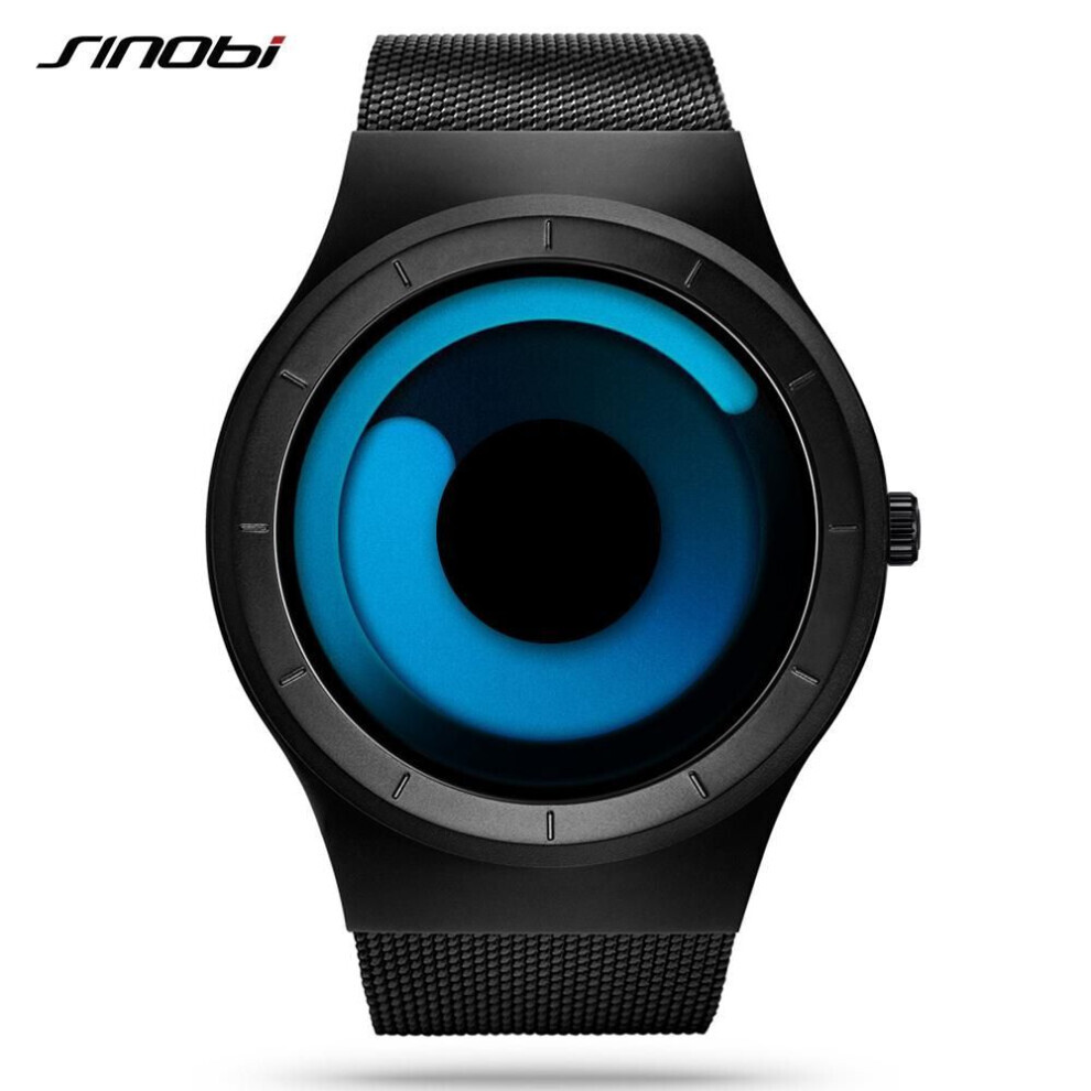 (black,blue) Sinobi Unique Vortex Concept Watch Men&apos;s High Quality 316l Stainless Steel Modern Trend Sport Man Quartz Wrist Watches