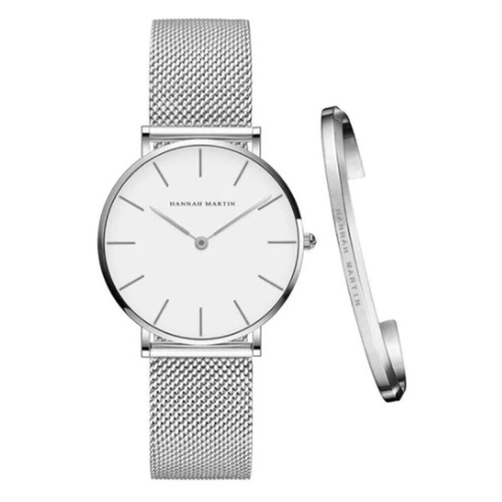 Maxpower (Silver) Hannah Martin Bracelet Japan Quartz Watches Top Luxury Brand Ladies Fashion Casual Watch For Women Wristwatches Silver