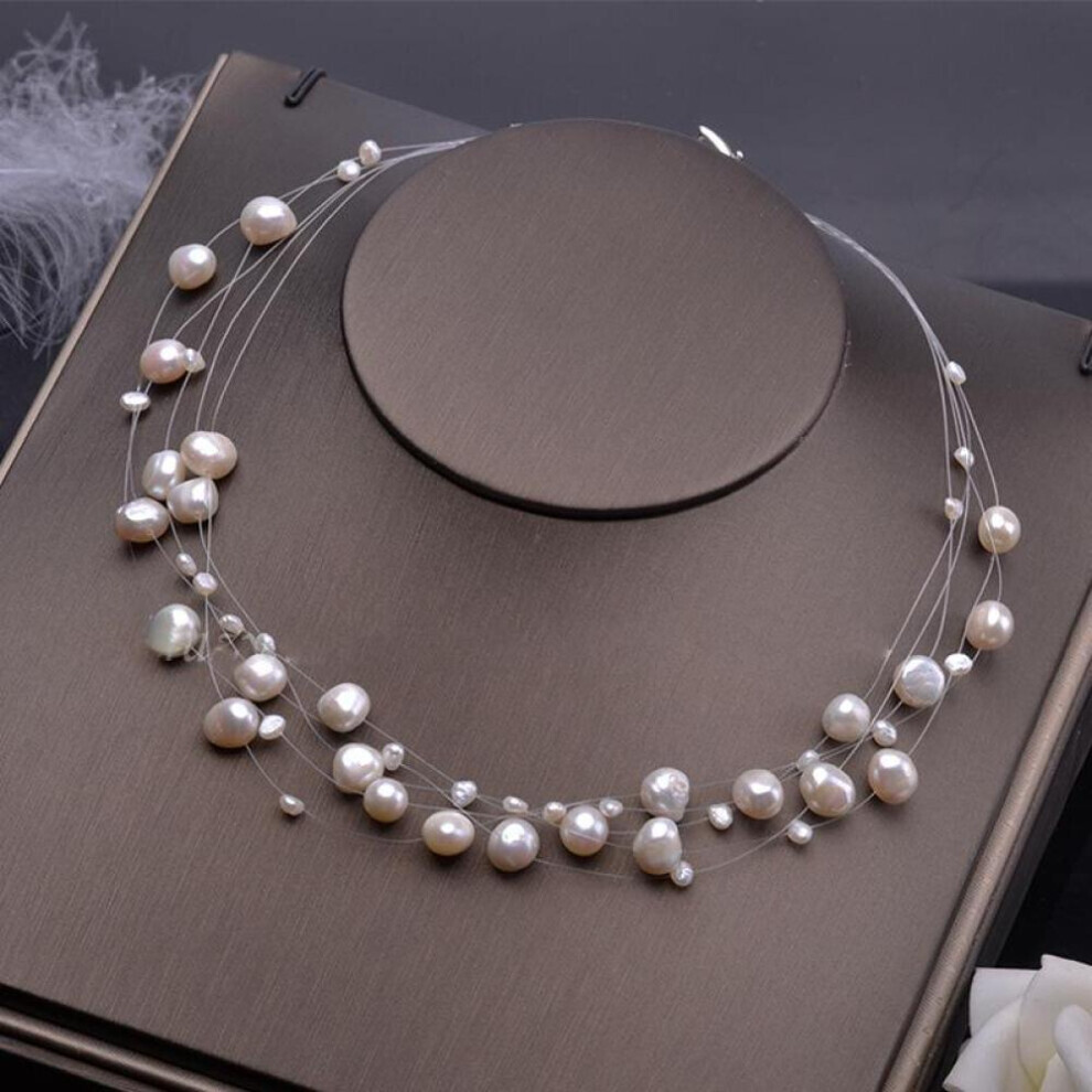 (white, 4-8mm) Natural Freshwater Pearl Necklace Handmade Baroque Pearl 5-row 4-8mm Bohemia Chokers Necklaces For Women Fashion Gifts