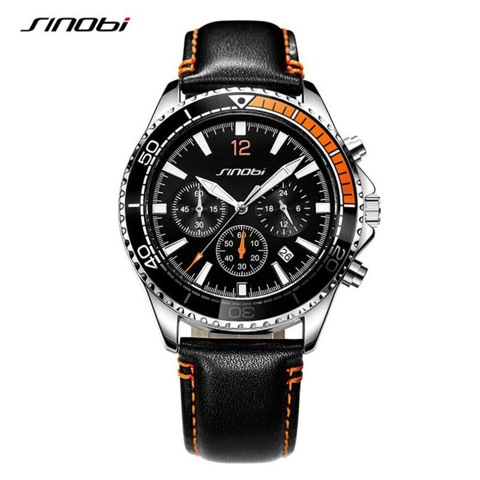 (black) Sinobi Original New Design Men&apos;s Quartz Wristwatches Chronograph Man Leather Strap Watches Luminous Hands Males Clock Relojio
