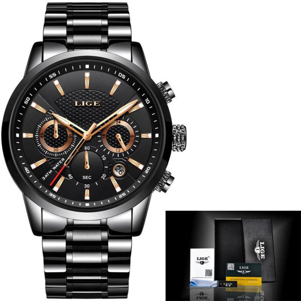 (Black) Lige Military Sports Waterproof Men Wrist Watch