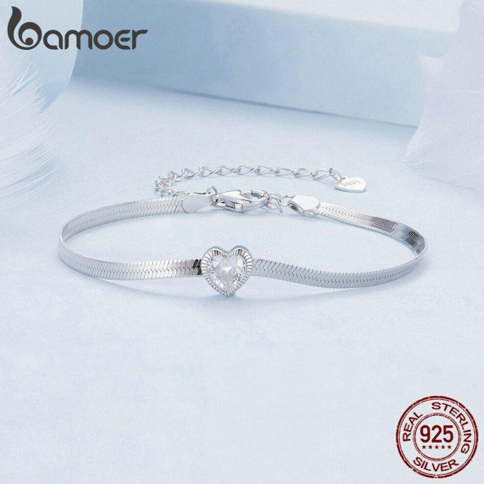 (925 silver) Bamoer 925 Sterling Silver Punk Herringbone Snake Chain Bracelet Heart Blade Chain Link Platinum Plated For Women Fine Jewelry-image-OPC-PG8KB9Z-NEW