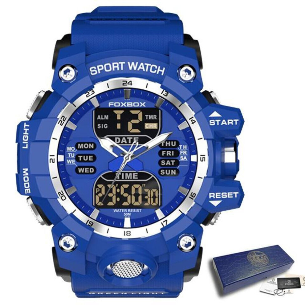 (blue) Lige New Men Watch Dual Display Led Digital Watch For Men Waterproof Chronograph Quartz Military Sport Electronic Wristwatch