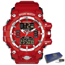 (red) Lige New Men Watch Dual Display Led Digital Watch For Men Waterproof Chronograph Quartz Military Sport Electronic Wristwatch