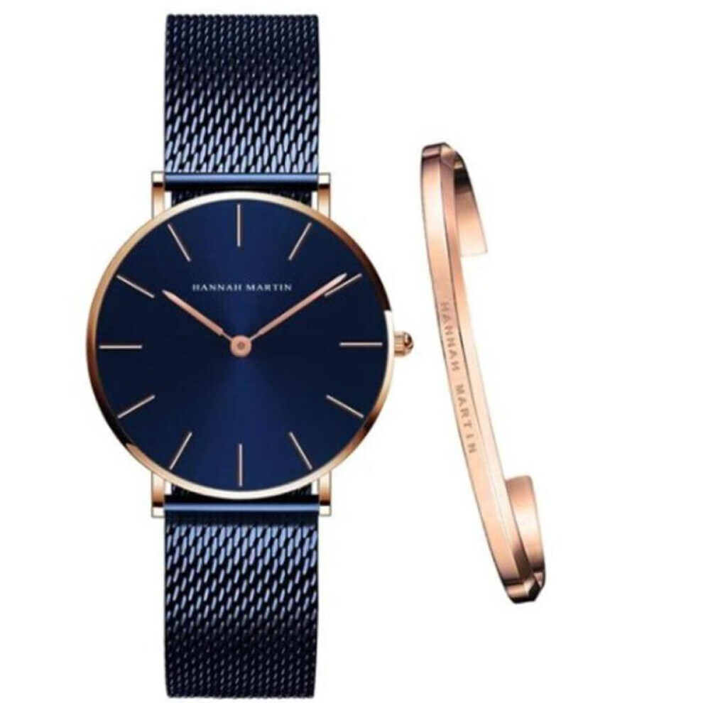 Maxpower (Blue) Hannah Martin Women Quartz Watches Bracelet Japan Top Luxury Brand Ladies Fashion Casual Watch For Female Wristwatches Blue