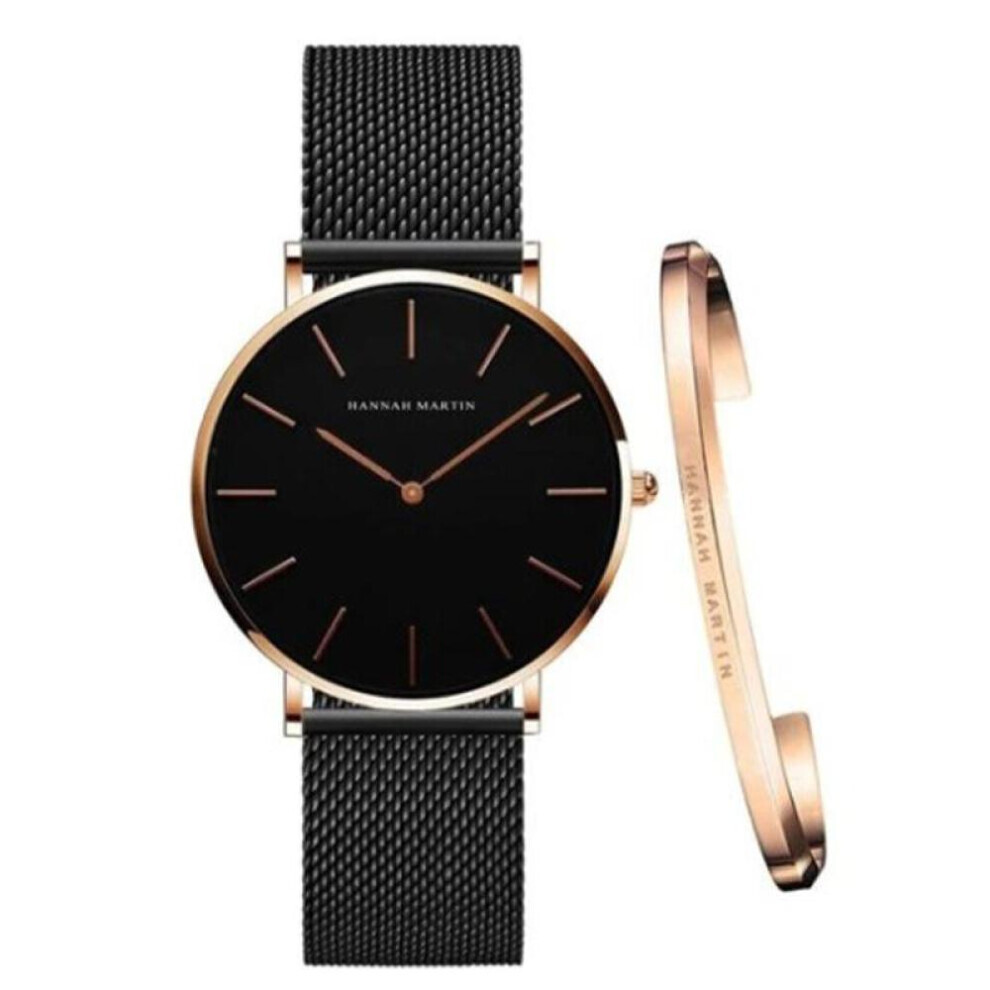 Maxpower (Black) Hannah Martin Women Quartz Watches Bracelet Japan Top Luxury Brand Ladies Fashion Casual Watch For Female Wristwatches Black
