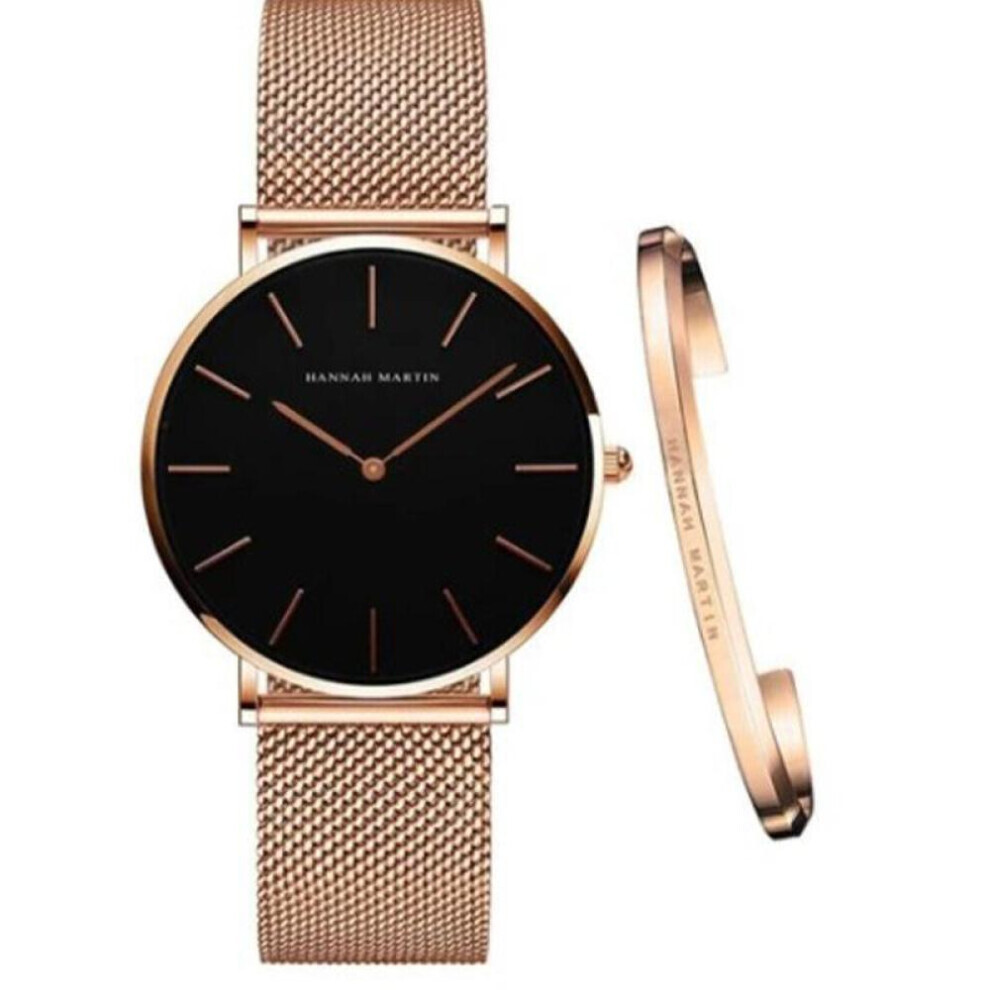 Maxpower (Rose Gold,) Hannah Martin Women Quartz Watches Bracelet Japan Top Luxury Brand Ladies Fashion Casual Watch For Female Wristwatches Black