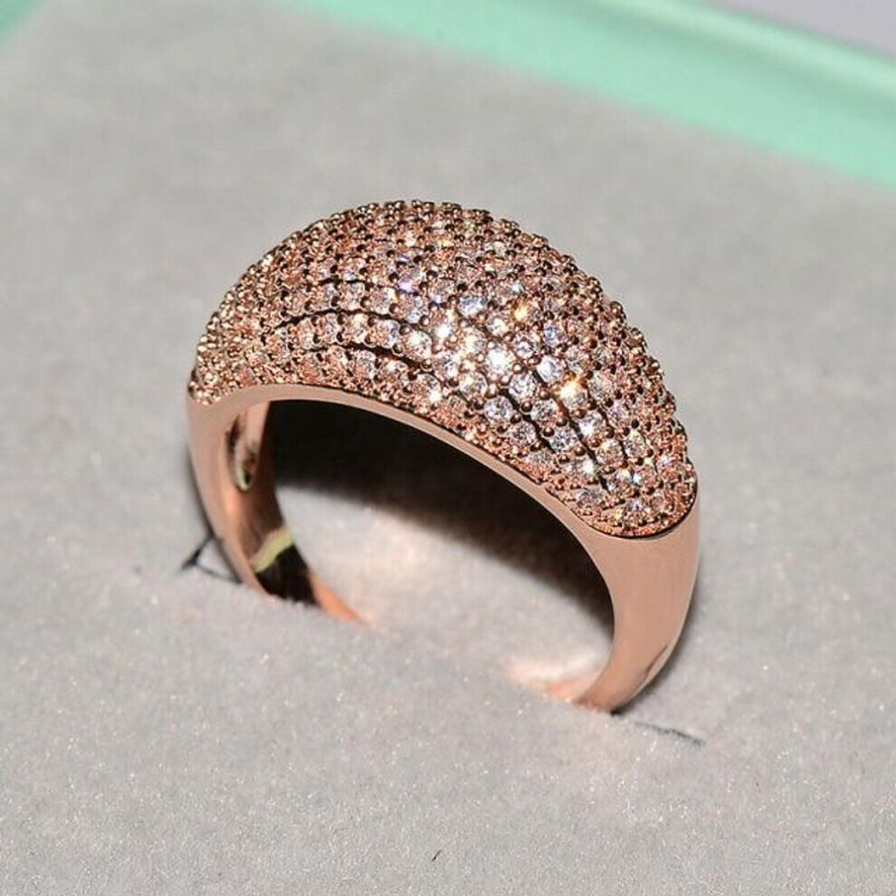 (rose gold, 10) Real 18k Gold Rings For Women Luxury Full Diamond Fine Jewelry Wedding Anniversary Party For Girlfriend &wife Gift