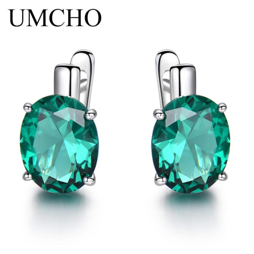 Maxpower (Emerald) Umcho Oval Nano Sky Blue Topaz Gemstone Clip Earring Blue,Green
